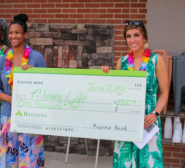 two women holding large check